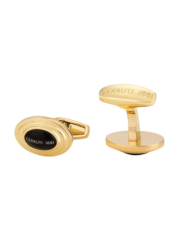 Cerruti 1881 Mens Cufflinks, Stainless Steel, with Lasered Logo, Black/Rose Gold