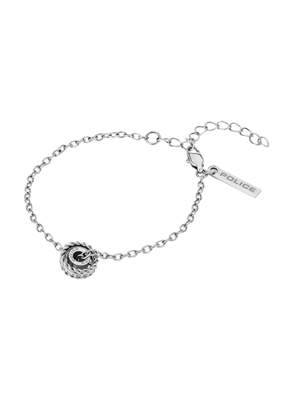 Police Trundle Stainless Steel Charm Necklace for Women, Silver