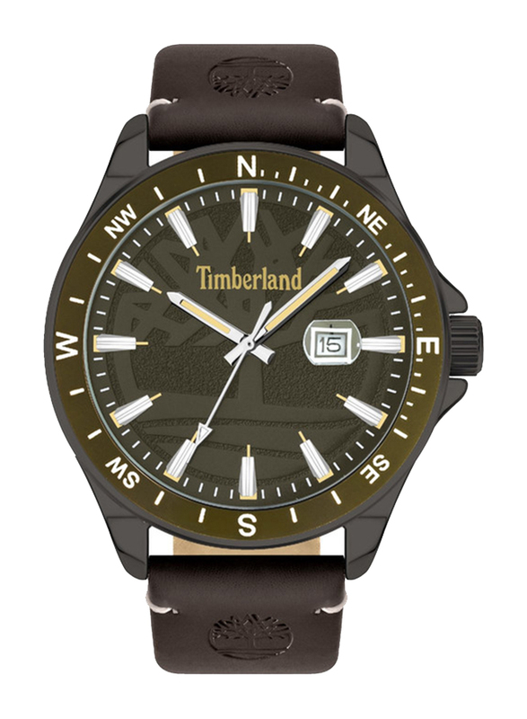 Timberland Swampscott Quartz Analog Watch for Men with Leather Band, Water Resistant, T TBL15941JYUK-53, Dark Brown-Khaki