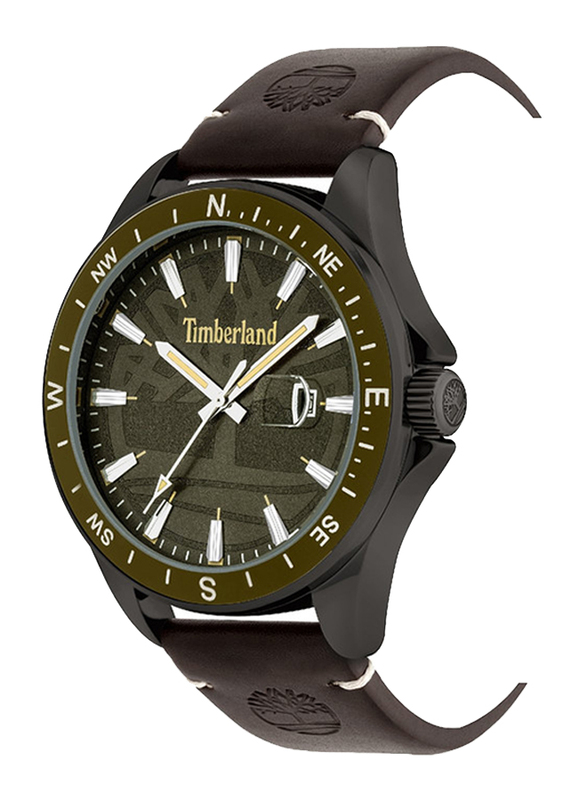 Timberland Swampscott Quartz Analog Watch for Men with Leather Band, Water Resistant, T TBL15941JYUK-53, Dark Brown-Khaki
