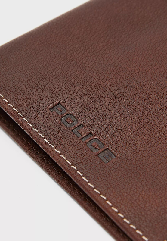 Police Burly Slim Leather Bi-Fold Wallet for Men, Brown