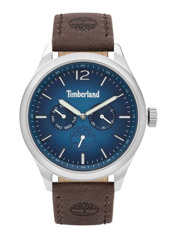 Timberland Saugus Quartz Analog Watch for Men with Leather Band, Water Resistant and Chronograph, T TBL15940JS-03, Light Brown-Blue