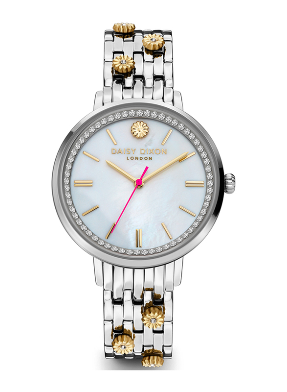 Daisy Dixon Kendall #24 Analog Watch for Women with Stainless Steel Band, Water Resistant, D DD158SM, Silver/Gold-White