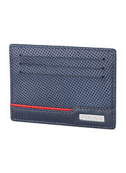 Police Punched Blue Leather Card Case for Men, Blue