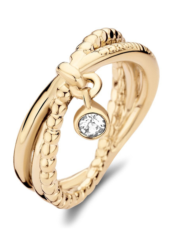 Cerruti 1881 Gold Plated Stainless Steel Fashion Ring for Women with Dongle and Diamond Stone, Gold, EU 56