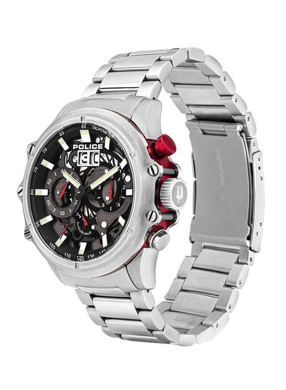 Police Luang Analog Watch for Men with Stainless Steel Band, Water Resistant with Chronograph, P 16018JS-13M, Silver-Grey