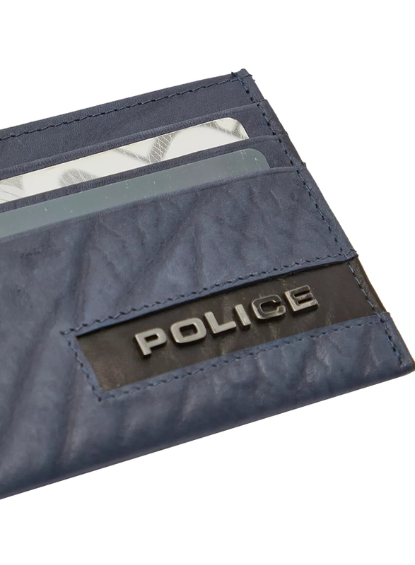 Police Droid Leather Card Case for Men, Blue