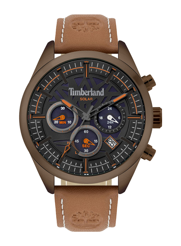 Timberland Thurlow Solar Watch for Men with Leather Band, Water Resistant and Chronograph, T TBL15950JYMK-02, Tan-Black