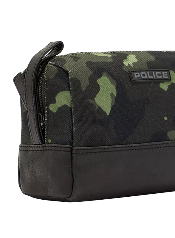 Police Tolerance Leather Toiletry Pouch for Men, Green Camouflage