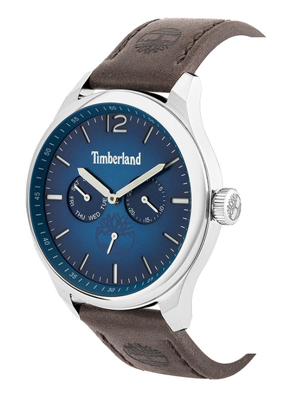 Timberland Saugus Quartz Analog Watch for Men with Leather Band, Water Resistant and Chronograph, T TBL15940JS-03, Light Brown-Blue