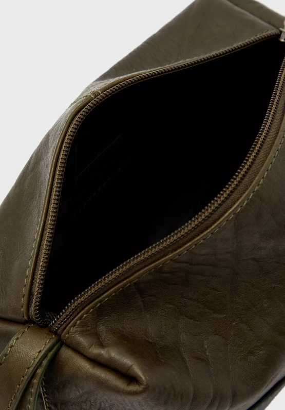 Police Tolerance Leather Toiletry Pouch for Men, Olive