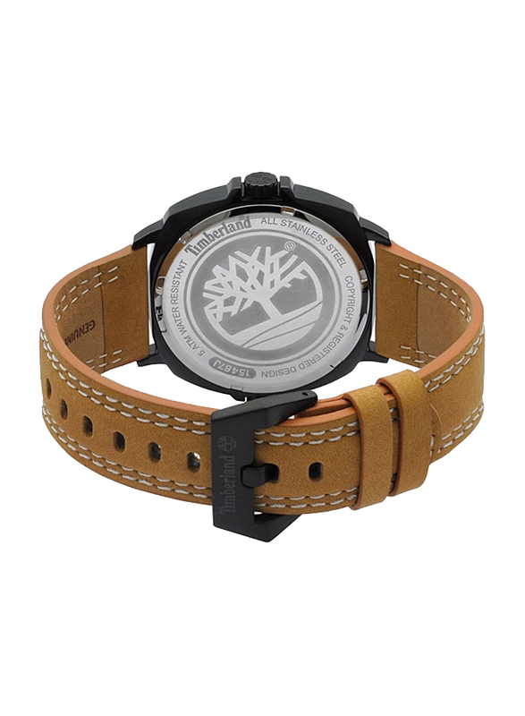 Timberland Williston Quartz Analog Watch for Men with Leather Band, Water Resistant, T TBL15516JSB-02, Tan-Black
