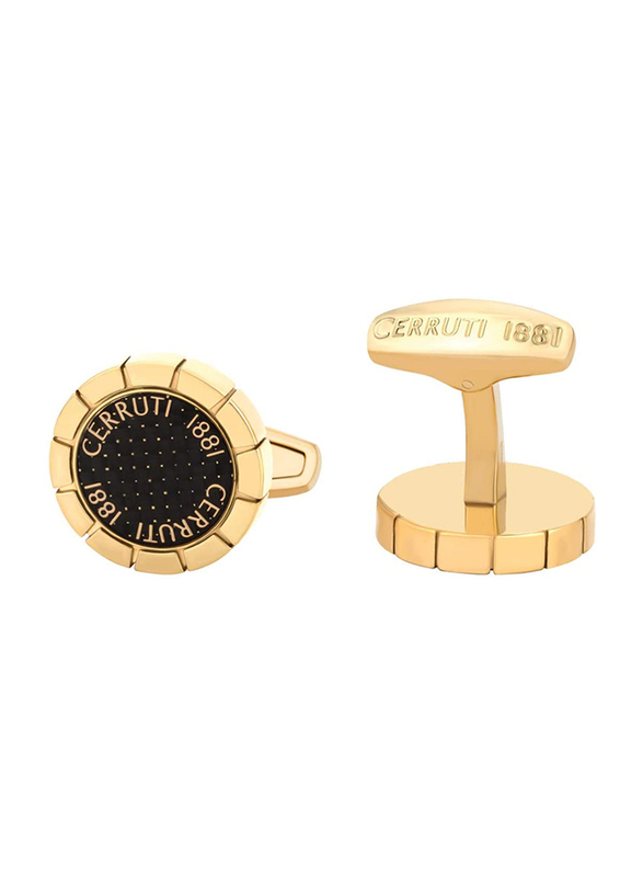 Cerruti 1881 Men's Cufflinks, Stainless Steel, with Carbon Fibre, C CRJ C044SGB9, Black/Gold