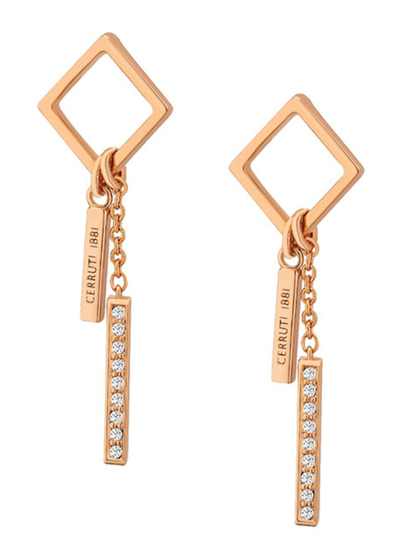 Cerruti 1881 Stainless Steel Double Pendant Dangle Earrings for Women with Diamonds Stone, Rose Gold