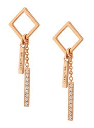 Cerruti 1881 Stainless Steel Double Pendant Dangle Earrings for Women with Diamonds Stone, Rose Gold