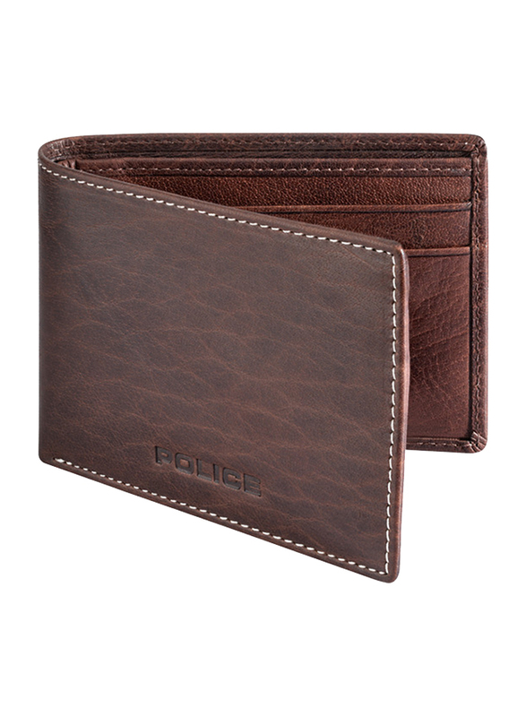 Police Burly Slim Leather Bi-Fold Wallet for Men, Brown