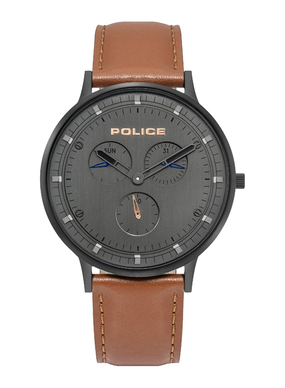 Police Berkeley Analog Watch for Men with Leather Band, Water Resistant and Chronograph, P 15968JSB-39, Brown-Black