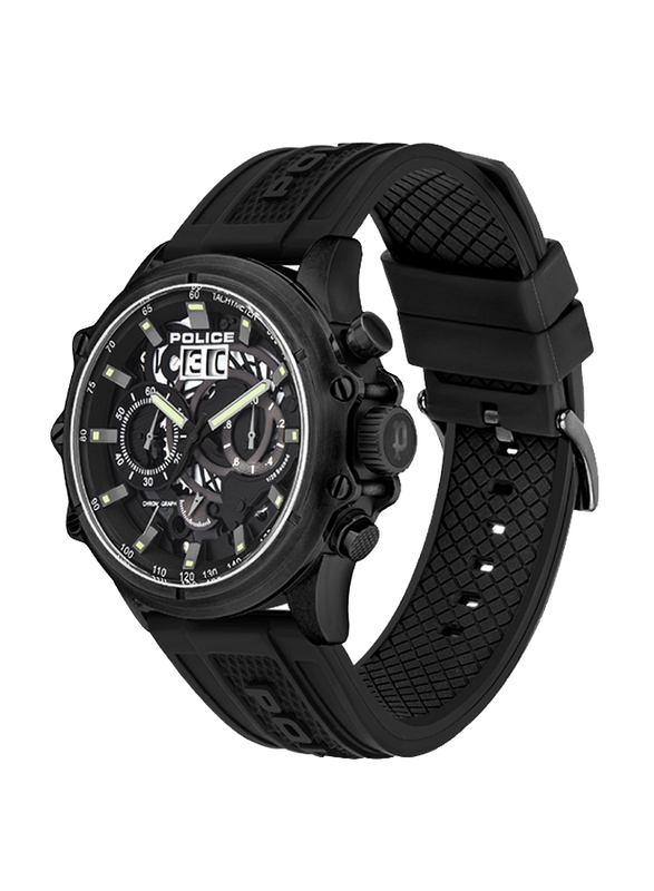 Police Luang Analog Watch for Men with Silicone Band, Water Resistant with Chronograph, P 16018JSB-02P, Black