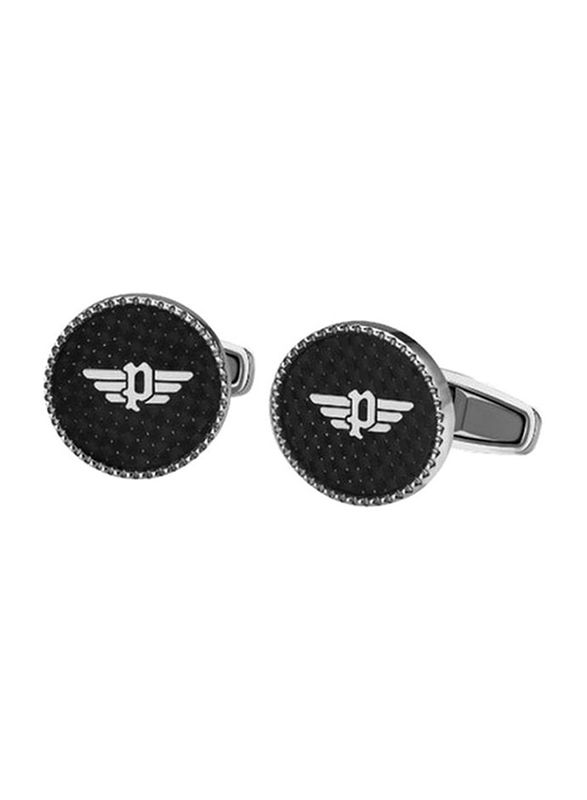 Police Ss20 Mantar Mens Cufflinks, Metal, Silver/Black
