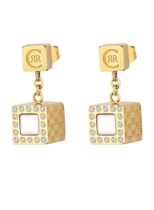 Cerruti 1881 Gold Plated Drop & Dangle Earrings for Women with Diamond Stone, White & Gold