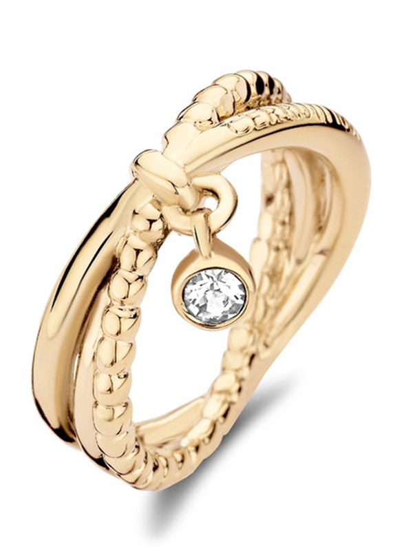 Cerruti 1881 Gold Plated Stainless Steel Fashion Ring for Women with Dongle and Diamond Stone, Gold, EU 54