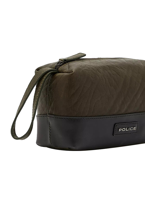 Police Tolerance Leather Toiletry Pouch for Men, Olive