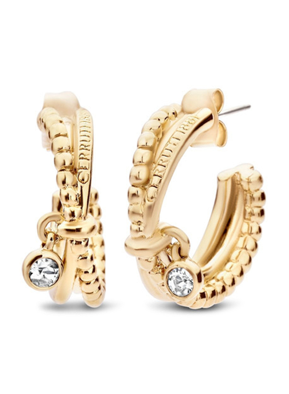 Cerruti 1881 Gold Plated Stainless Steel Hoop Earrings for Women with Diamond Stone, Gold
