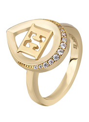 Escada Gold Plated 925 Sterling Silver Fashion Ring for Women with Zircon Stones, Gold, EU 52