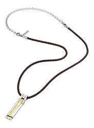 Police Thionville Leather Pendant Necklace for Men, Silver