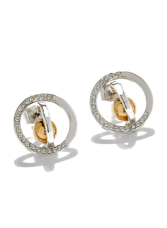 Cerruti 1881 Silver Plated Stainless Steel Stud Earrings for Women with Gold Plated Metal Beads, Silver