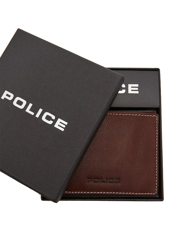 Police Burly Slim Leather Bi-Fold Wallet for Men, Brown