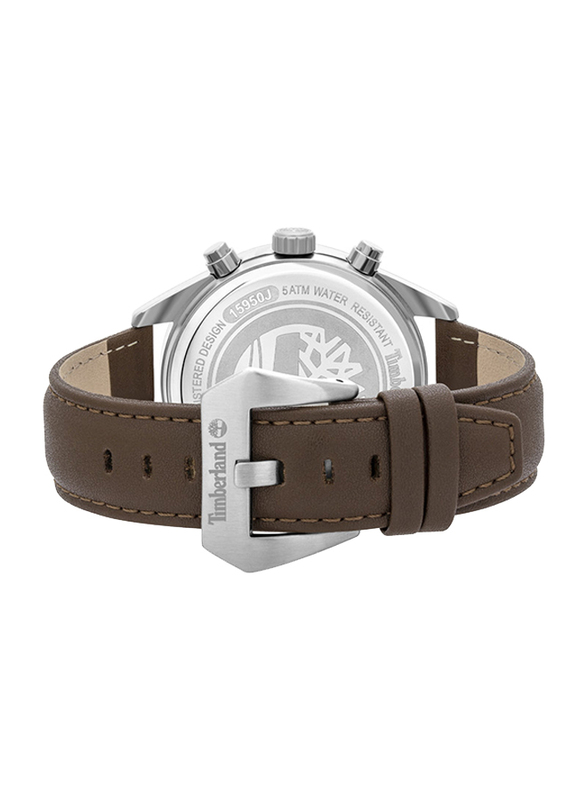 Timberland Thurlow Solar Watch for Men with Leather Band, Water Resistant and Chronograph, T TBL15950JYS-03, Dark Brown-Blue