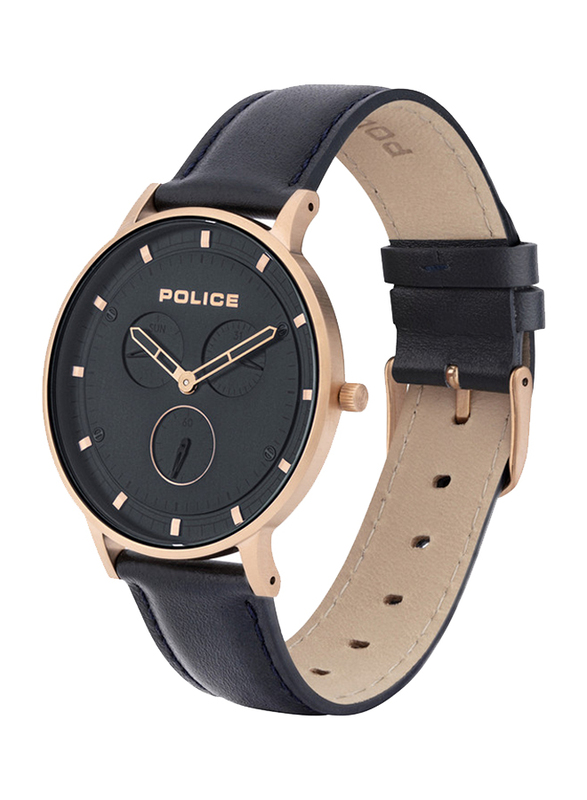 Police Berkeley Analog Watch for Men with Leather Band, Water Resistant and Chronograph, P 15968JSR-03, Black