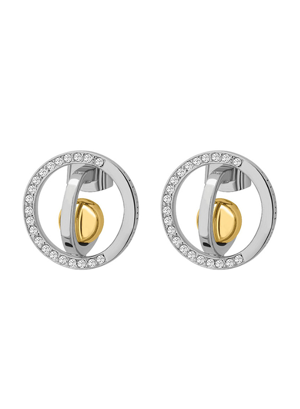 Cerruti 1881 Silver Plated Stainless Steel Stud Earrings for Women with Gold Plated Metal Beads, Silver