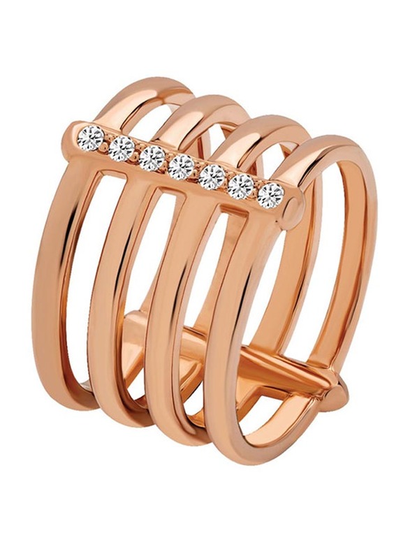 Cerruti 1881 Stainless Steel Stacking Ring for Women with Stones, Rose Gold, EU 54