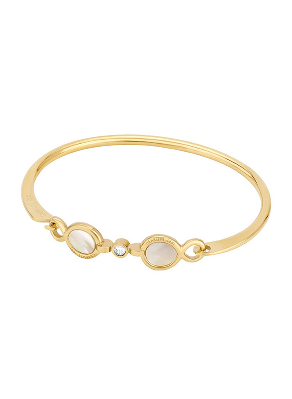 Cerruti 1881 Gold Plated Stainless Steel Bangle Bracelet for Women with White Mother of Pearl and Swarovski Stones, Gold