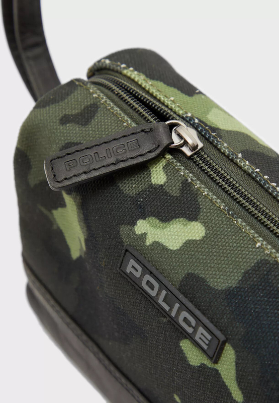 Police Tolerance Leather Toiletry Pouch for Men, Green Camouflage