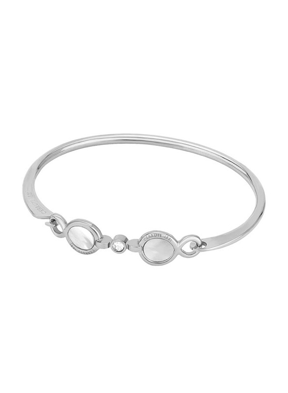 Cerruti 1881 Stainless Steel Bangle Bracelet for Women with White Mother of Pearl and Swarovski Stones, Silver
