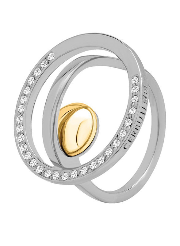 Cerruti 1881 Stainless Steel Fashion Ring for Women with Gold Plated Metal Bead Stone, Silver, EU 56