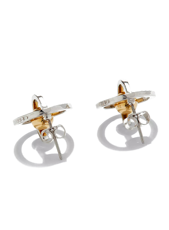 Cerruti 1881 Silver Plated Stainless Steel Stud Earrings for Women with Gold Plated Metal Beads, Silver