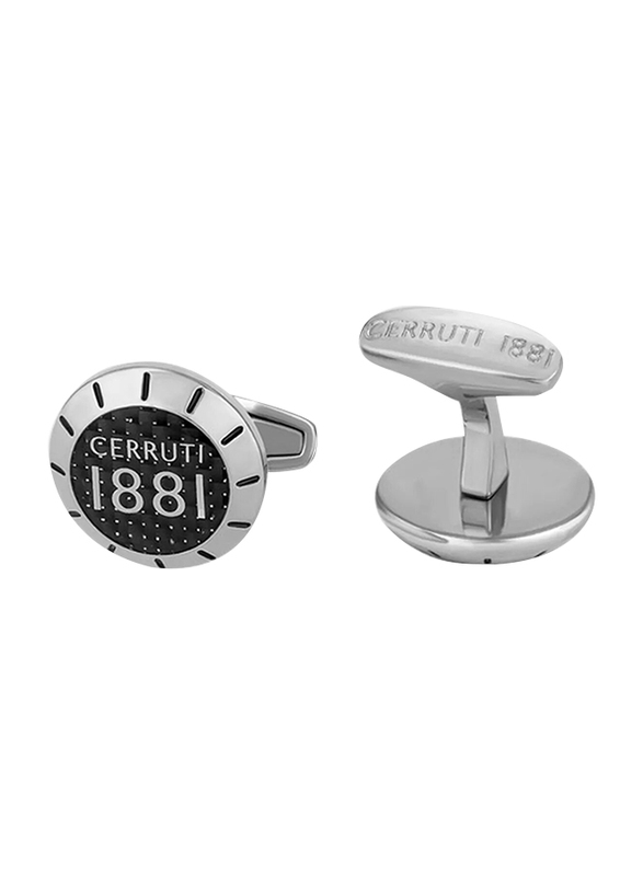 Cerruti 1881 Mens Cufflinks, Stainless Steel, with Carbon Fibre, C CRJ C070SN, Black