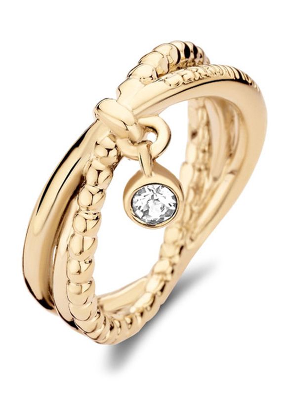 Cerruti 1881 Gold Plated Stainless Steel Fashion Ring for Women with Dongle and Diamond Stone, Gold, EU 52