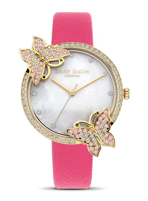 Daisy Dixon Kendall #27 Analog Watch for Women with Leather Band, Water Resistant, D DD162PG, Pink-White