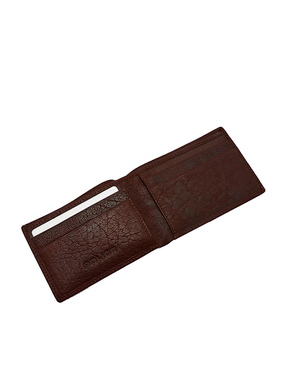 Police Burly Slim Leather Bi-Fold Wallet for Men, Brown