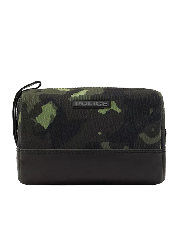 Police Tolerance Leather Toiletry Pouch for Men, Green Camouflage