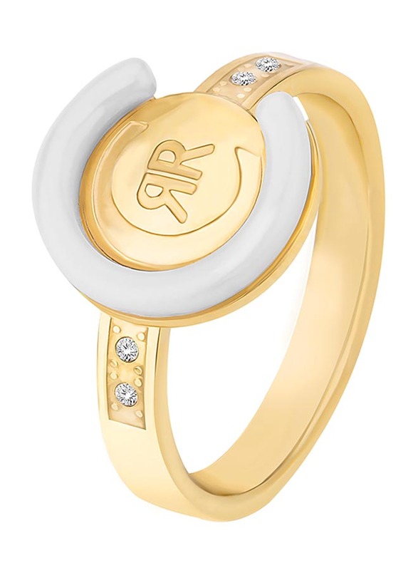 Cerruti 1881 Gold Plated Stainless Steel Fashion Ring for Women with White Ceramic CRR Logo, Gold, EU 56