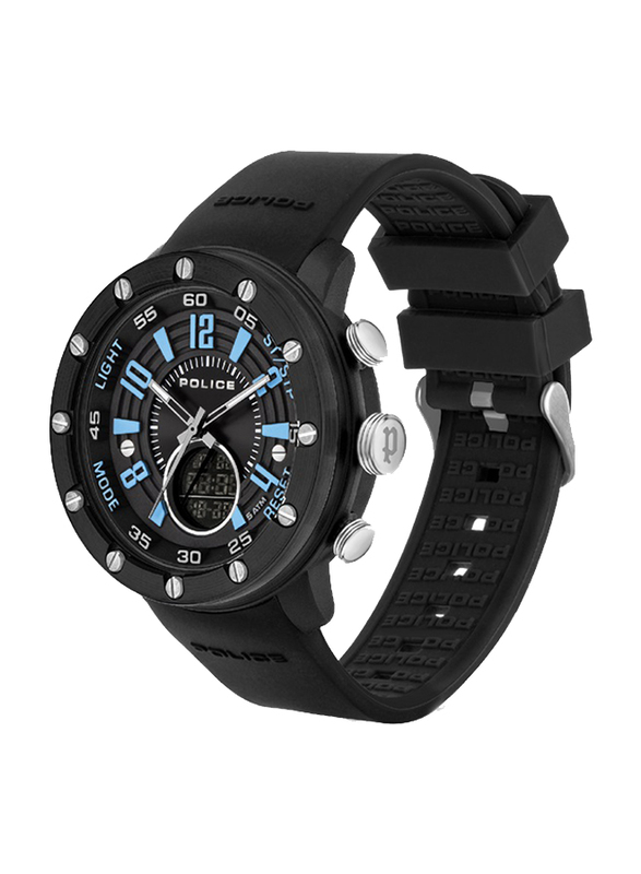 Police Batur Analog/Digital Watch for Men with Silicone Band, Water Resistant, P 16015JPBB-02P, Black