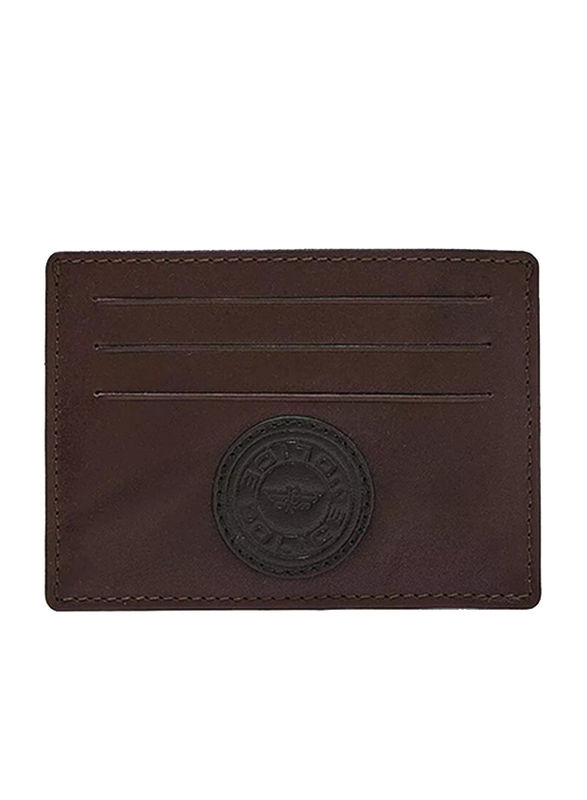 Police Carve Leather Card Case for Men, Brown
