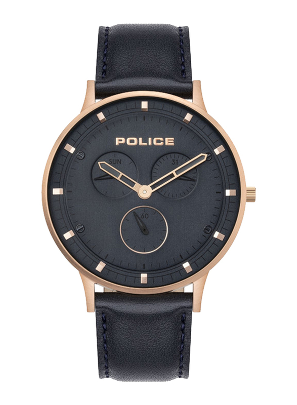 Police Berkeley Analog Watch for Men with Leather Band, Water Resistant and Chronograph, P 15968JSR-03, Black