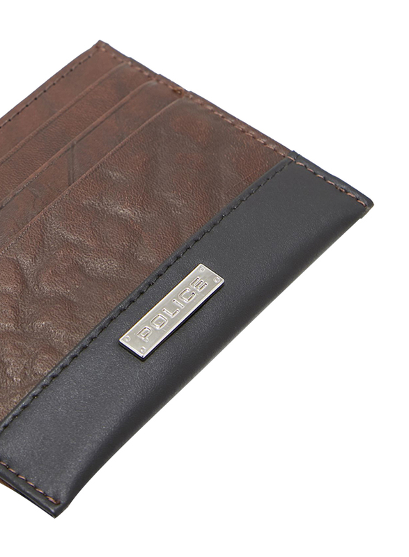 Police Tolerance Leather Card Case for Men, Brown